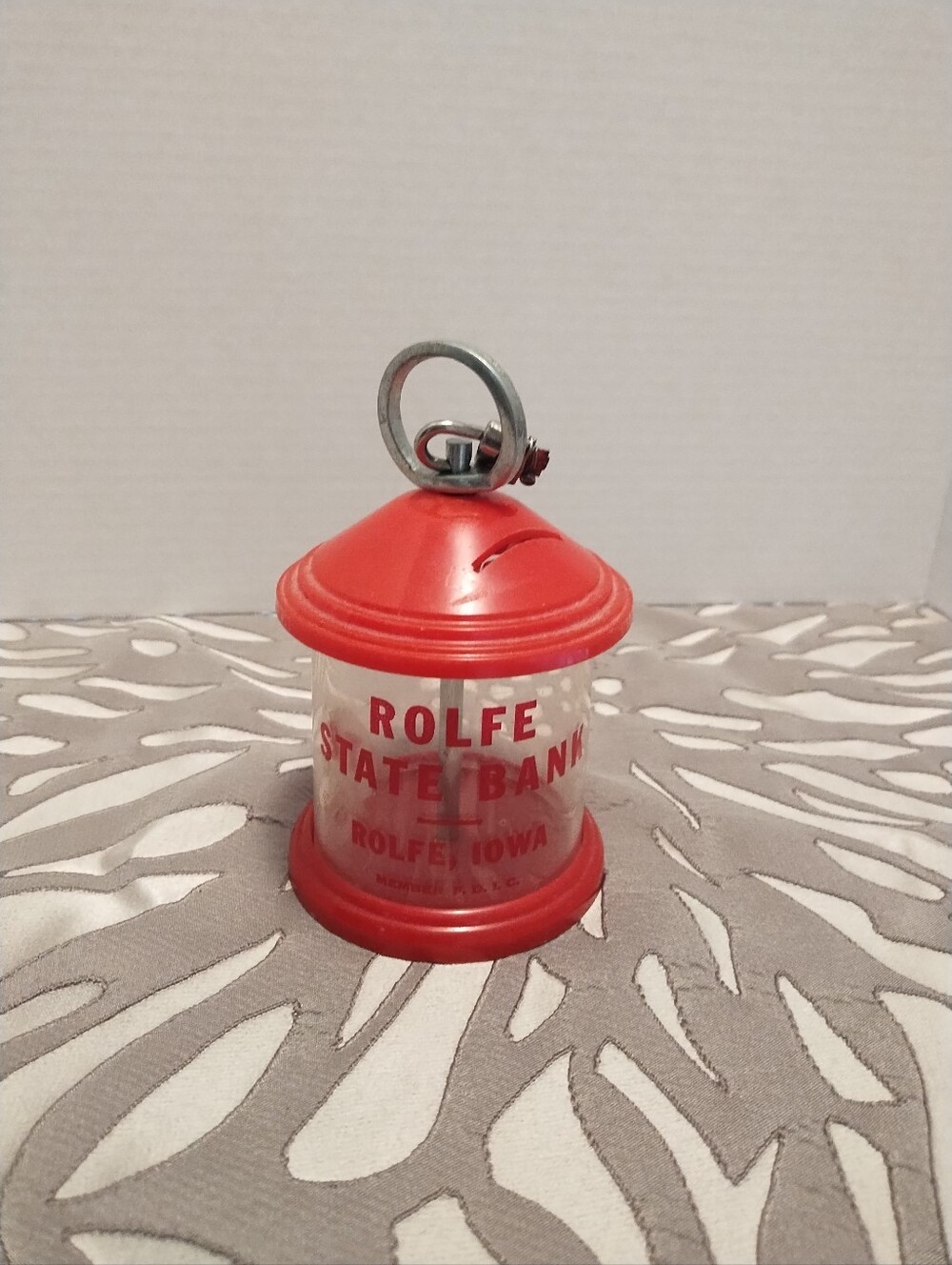 Rolfe State Bank Promotional Coin Bank - Red Clear Miniature
